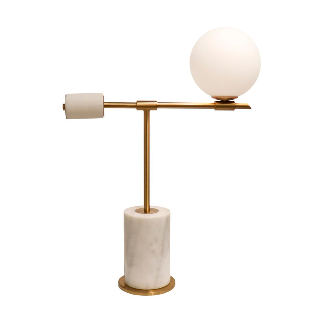 Pasargad Home Bianca Table Lamp - Chic Opal Globe & Gold Metal Arm On Elegant Marble Base, H26" White Metal & Marble Pmt-30208