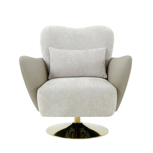 Pasargad Mercer Lounge Chair With Gold Swivel Base - Elegant Beige Fabric For Ultimate Comfort Beige Poly Fabric Pzw-20093