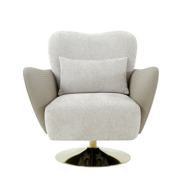 Pasargad Mercer Lounge Chair With Gold Swivel Base - Elegant Beige Fabric For Ultimate Comfort Beige Poly Fabric Pzw-20093