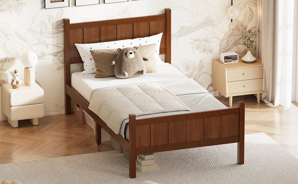 English Elm Twin Platform Bed Vertical Slat Headboard Farmhouse Shaker Wood Grain Finish Bedroom Dark Walnut N733P422478P