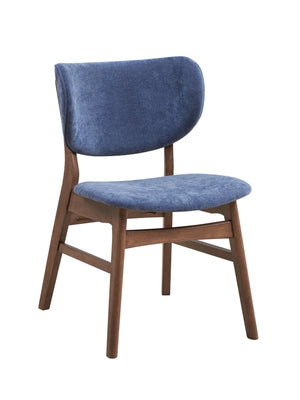 English Elm Mid-Century Upholstered Dining Side Chairs Set of 2 with Curved Backrest Foam Padding Sleek Appeal Blue,Walnut 27 L x 39.5 W x 9.5 H B2741P345225
