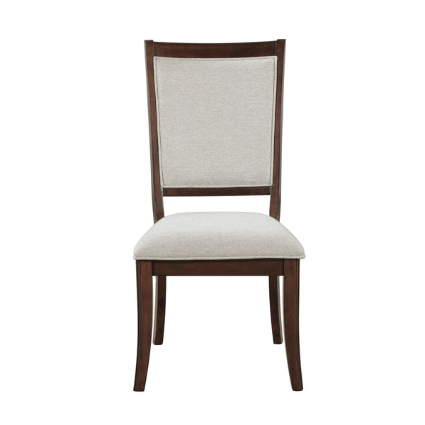 English Elm Formal Cherry Wood Seven Piece Extendable Dining Set with Walnut Inlay Upholstered Chairs B011S02265