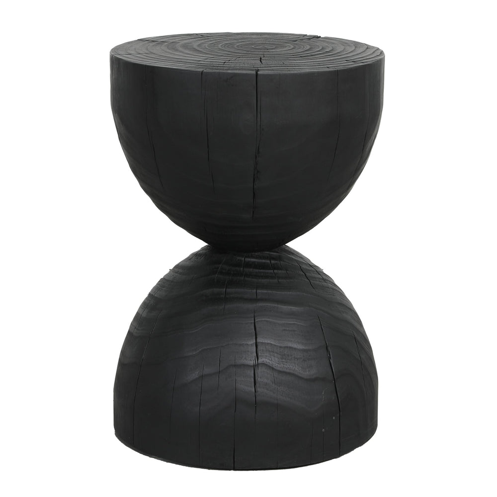 English Elm Solid Mango Wood Round Accent Table Hand Burned Finish Sculptural Plant Stand Nightstand W347P430127