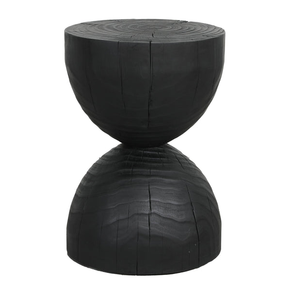 English Elm Solid Mango Wood Round Accent Table Hand Burned Finish Sculptural Plant Stand Nightstand W347P430127