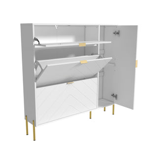 English Elm Mdf Herringbone Shoe Cabinet Gold Hardware Entryway Organizer Holds 16 Pairs White T3609P482837