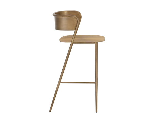 Sunpan Keanu Sleek Modern Barstool with Antique Brass Finish and Unique Starburst Design for Stylish Spaces Antique Gold