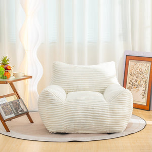 English Elm Bean Bag Lounge Chair Oversized Corduroy Shredded Foam Armrest Adult Floor Sofa White W2510P237803