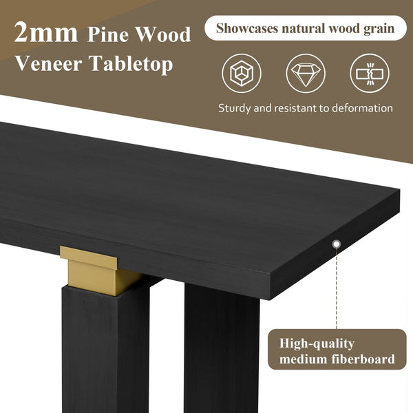 English Elm U_Style 62.9" Modern Minimalist Console Table With Solid Wood & Metal Accents, Ideal For Entryways N711P289140B-GIGA