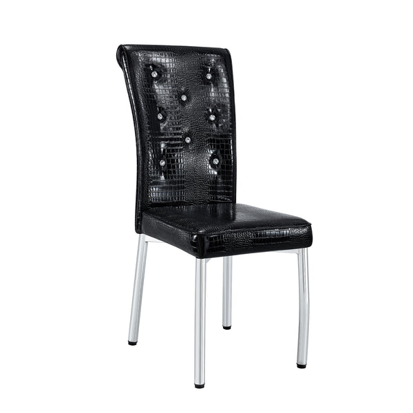 English Elm Set of 4 Glam Faux Leather Dining Chairs with Crystal Buckle and Gold Tone Legs Black W3226P311056