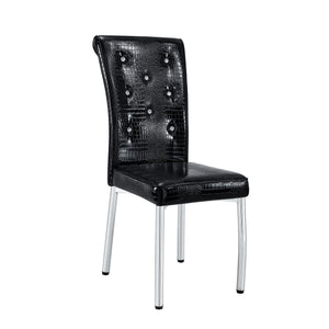 English Elm Set of 4 Glam Faux Leather Dining Chairs with Crystal Buckle and Gold Tone Legs Black W3226P311057