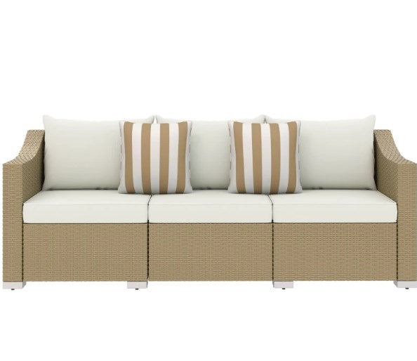 English Elm Outdoor Hand-woven Pe Rattan 3-seat Patio Sofa with All-weather Cushions Included T3971P417926