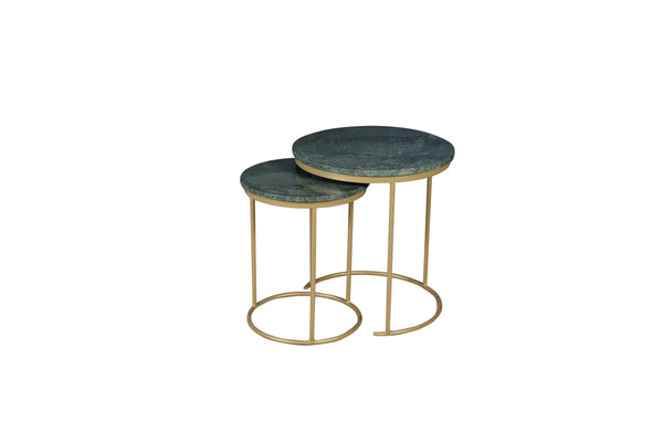English Elm Marble Nesting Coffee Table Set Of 2 - Elegant Green Marble Tops With Golden Metal Frame For Modern Homes B346P320740