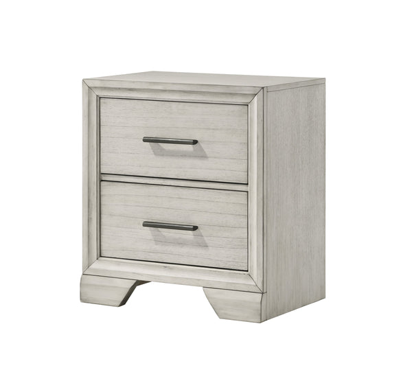English Elm 1pc Nightstand with Three Spacious Drawers White Mist Finish Metal Hardware Mirrored Top Elegant Storage Antique White 27 L x 19 W x 31.5 H B011P228949