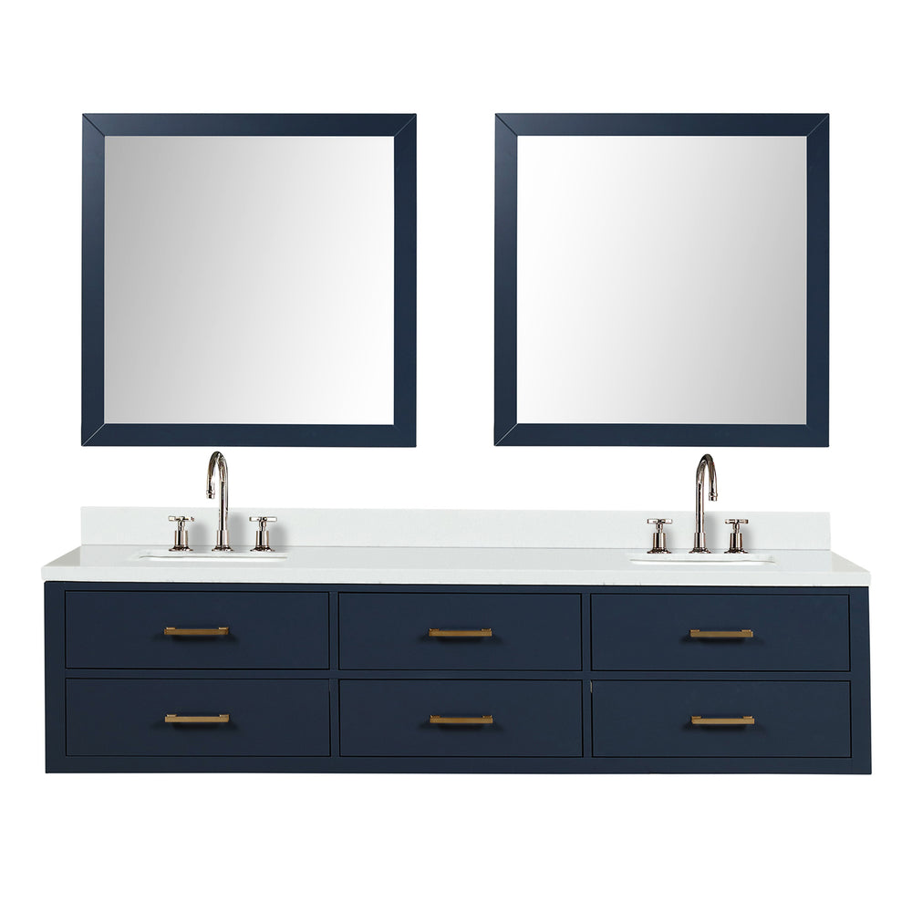 English Elm Blue Double Bath Vanity Set With White Quartz Top, Chrome Faucets, And 36" Framed Mirrors For Style B2731S01838