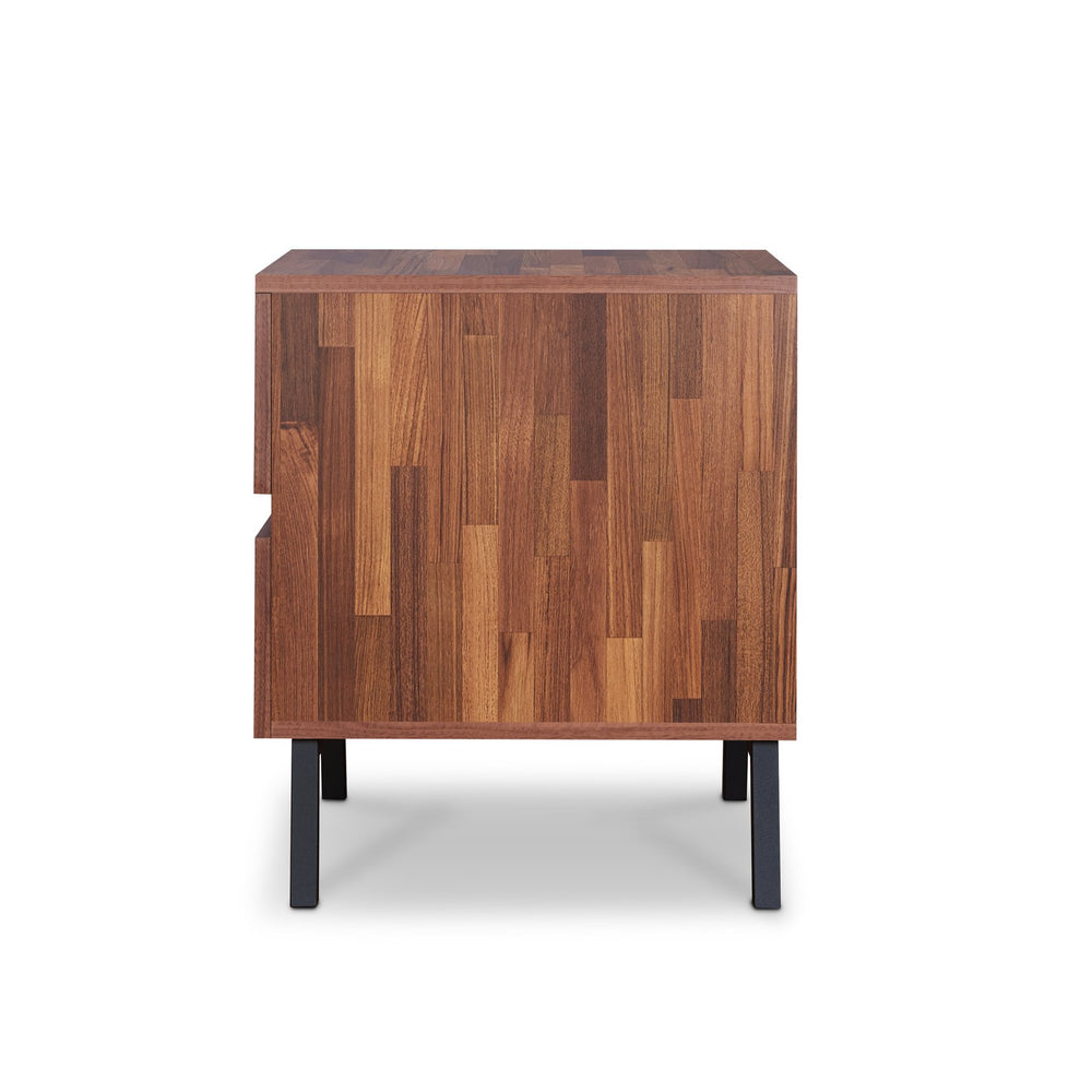 English Elm Karine Walnut & Black Finish Accent Table with 2 Drawers, Modern Wood Frame, Metal Legs, Storage elegante B2726P263839