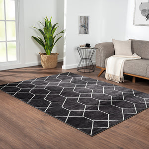 Madison Park Averie Modern/Contemporary Trellis Geometric Woven Area Rug MP35-8064 Black/Cream