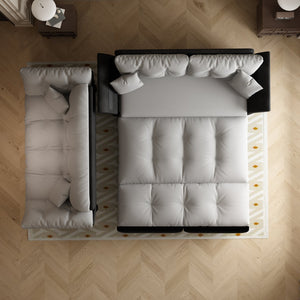 English Elm 74.4" Queen Velvet Sleeper Sofa Artisan Floral Tufted Cushions Converts for Guest Rooms Grey W1885S00170