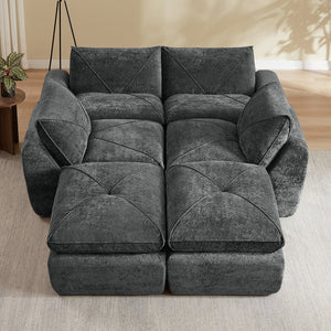 English Elm Modern Chenille Modular Sectional Sofa with Built-in Foot Pedals for Relaxed Living Dark Gray W3396S00075