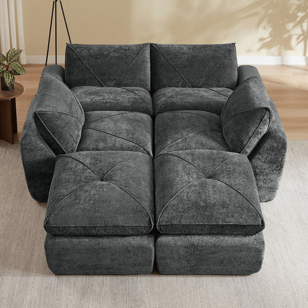 English Elm Modern Chenille Modular Sectional Sofa with Built-in Foot Pedals for Relaxed Living Dark Gray W3396S00075