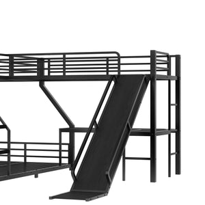 English Elm L-Shaped Triple Bunk Bed With Slide & Usb Ports - Space-Saving Metal Design For Modern Families W1580S00276