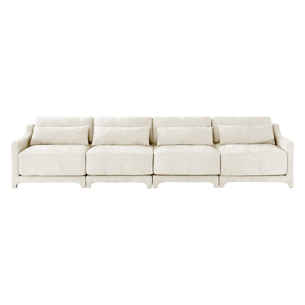 English Elm Four-Seater Chenille Sofa - Ergonomic Design, Solid Wood Frame, Lumbar Pillows, Stylish Beige Comfort W714S01200