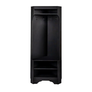 English Elm Minimalist White Corner Hall Tree with Bench Shoe Storage and Four Entryway Hooks N721P401788B
