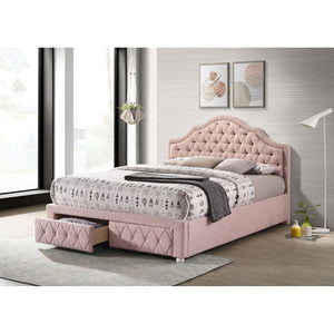 English Elm Robinette Boucle Full Storage Bed Tufted Headboard Nailhead Trim Romantic Glam B062S01406