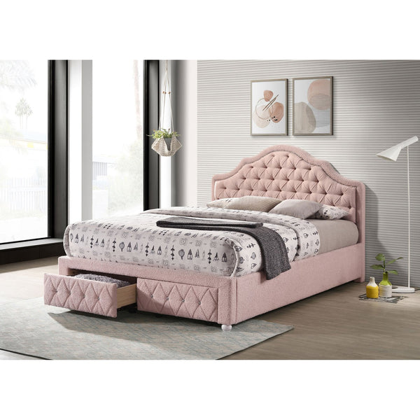English Elm Robinette Boucle Full Storage Bed Tufted Headboard Nailhead Trim Romantic Glam B062S01406