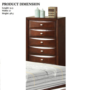 English Elm Dark Transitional 5-Drawer Chest in Rich Finish with Nickel Oval Knobs Durable Wood Blend Craftsmanship Cherry 34 L x 19 W x 52 H B2741P372202