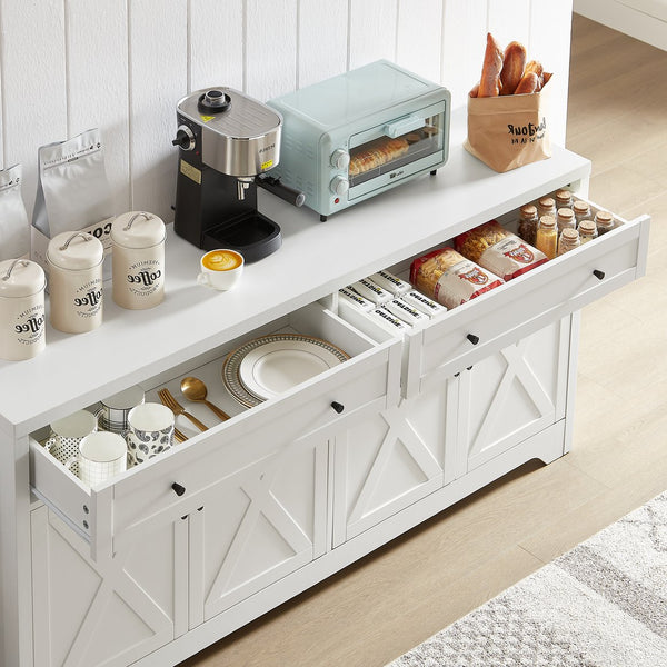 English Elm 61 modern TV cabinet with tempered glass accents, multifunctional storage console for living room White W1162P205096