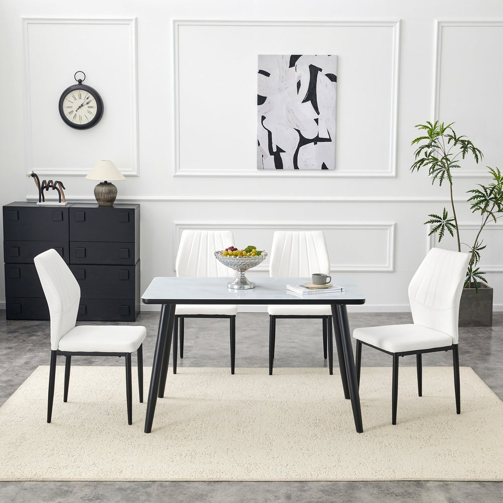 English Elm Table and Chair Set Modern Marble Glass Top with Four Pu Leather Seats for Dining W1151S04662