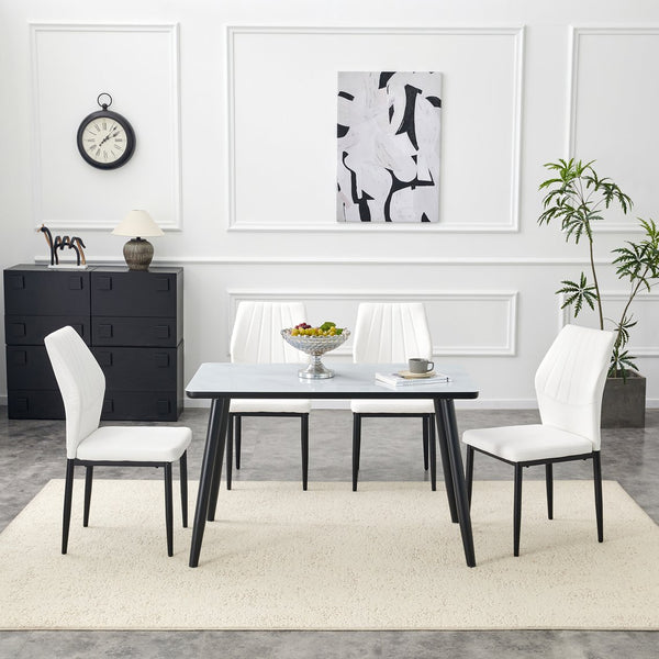English Elm Table and Chair Set Modern Marble Glass Top with Four Pu Leather Seats for Dining W1151S04662