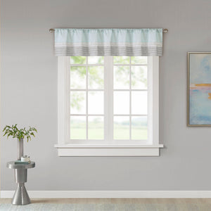 JLA Home Madison Park - Polyoni Pintuck Valance with Lined Color‑Block Stripes for Soft Light Diffusion and Tailored Texture Aqua MP41-4378