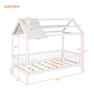 English Elm Twin House Bed Solid Pine Frame Cottage Roofline Slatted Rails Kids Bedroom Nook N708P296396K