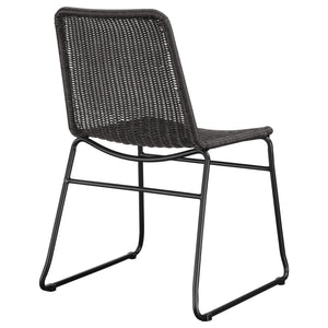 English Elm Dacy Brown Faux Rattan Metal Dining Side Chair Set of 2 — Textured Warm Finish, Sleek Metal Sled Base B062P344939