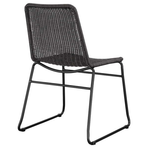 English Elm Dacy Brown Faux Rattan Metal Dining Side Chair Set of 2 — Textured Warm Finish, Sleek Metal Sled Base B062P344939
