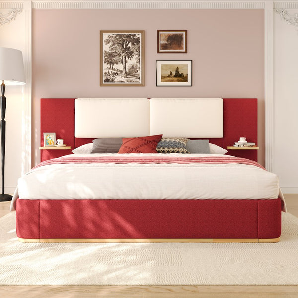 English Elm Christopher Knight Home® - Queen Plush Leather Upholstered Bed Frame with Wingback Headboard, Wavy Footboard, Quiet Support Red 50.63 L x 18.88 W x 8.25 H N761S0000023R