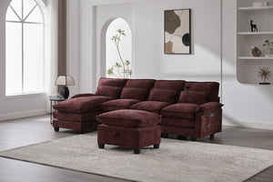 English Elm United We Win 106" U-Shape Sectional Sofa - Comfy Chenille Couch With Usb Ports, Storage Ottoman & Pillows W1568S00235-GIGA