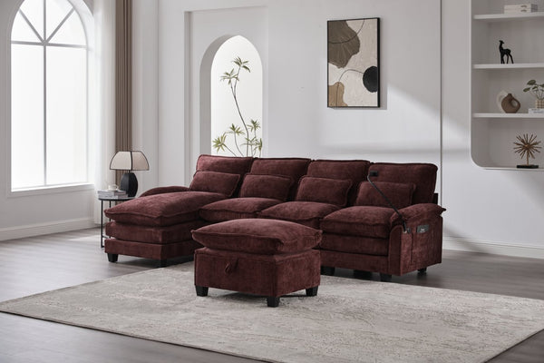 English Elm United We Win 106" U-Shape Sectional Sofa - Comfy Chenille Couch With Usb Ports, Storage Ottoman & Pillows W1568S00235-GIGA