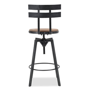 English Elm Christopher Knight Home® - METAL Barstool with Antique Firwood Seat and Black Brush Silver Frame — Rustic Chic Kitchen Seating 60164.00
