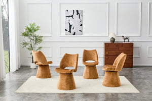 English Elm Modern Chenille Linen Accent Chair Sculptural Hollow Back Swivel Seat for Dining Vanity Brown W3493P452653
