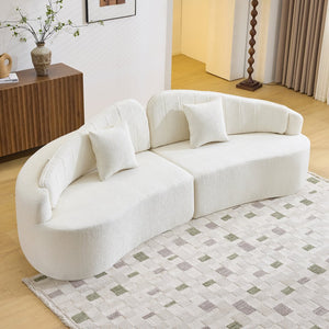 English Elm Curved Four Seat Chenille Sofa with Removable Backrest for Retro Apartment Living White W3612S00043