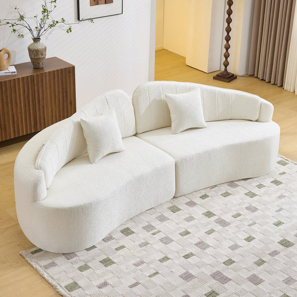English Elm Curved Four Seat Chenille Sofa with Removable Backrest for Retro Apartment Living White W3612S00043