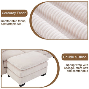 English Elm Modern U Shaped 6-Seat Sectional Sofa with Ottoman and 3 Toss Pillows, Corduroy Modular Comfort and Durable Frame White W2363S00039