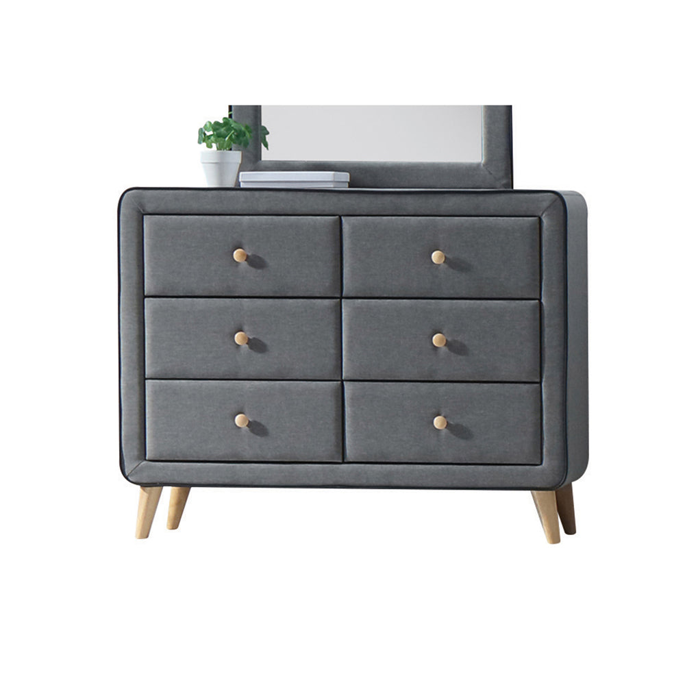 English Elm Valda Fabric Dresser with Six Deep Drawers, Black Welt Trim & Natural Wood Accents for Elegant Storage Light Gray 45 L x 19 W x 30 H B2726P261221