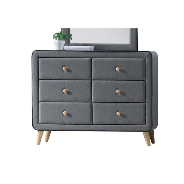 English Elm Valda Fabric Dresser with Six Deep Drawers, Black Welt Trim & Natural Wood Accents for Elegant Storage Light Gray 45 L x 19 W x 30 H B2726P261221