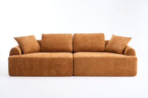 English Elm LY-024OR Plush 4-Seater Compression Sofa in Orange Crochet Yarn Fabric with 4 Pillows, Deep Seat Comfort W2231S00016