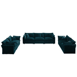 English Elm 3 Piece Modular Sofa Set Blue Chenille Deep Seat Living Room Sectional Seating W714S00599
