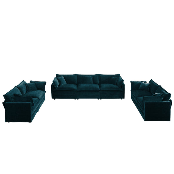 English Elm 3 Piece Modular Sofa Set Blue Chenille Deep Seat Living Room Sectional Seating W714S00599