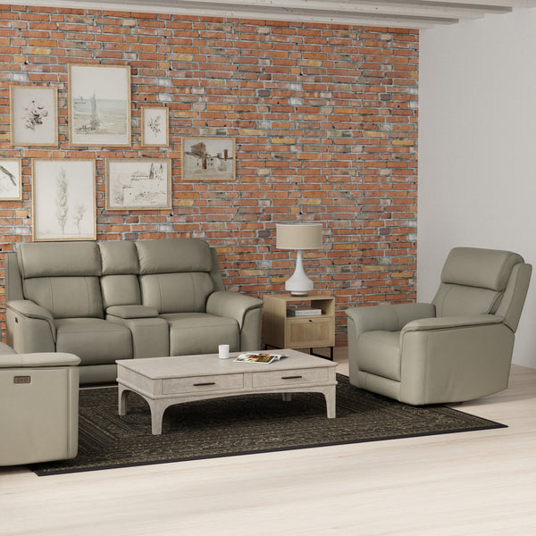 English Elm Oslo Genuine Leather Power Reclining Sofa Set with Usb Charging and Swivel Glider Grey B339S00007